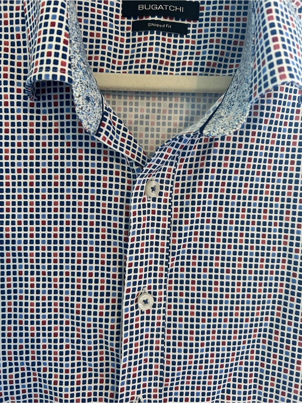 Bugatchi Blue, Red and White Micro Check Button-Down Shirt